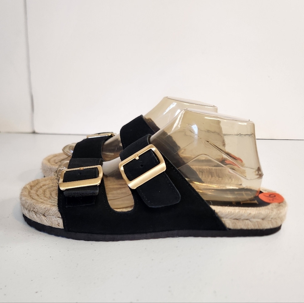 Haute Hippie Black Suede Sandals Shoes Espadrille Gold Buckle Size 9.5 New NWT